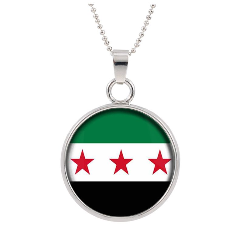 Biżuteria Nowy naszyjnik z flagą Syrii Modna torba Dwustronny brelok z kamieniem szlachetnym_voghion.com