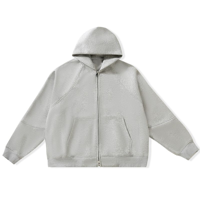 420G Schwerer Schulter-Kapuzenpullover, Herbst- und Winter-verdickter Strickjackenpullover, gleiche einfarbige Kapuzenjacke mit Reißverschluss für Herren und Damen_voghion.com