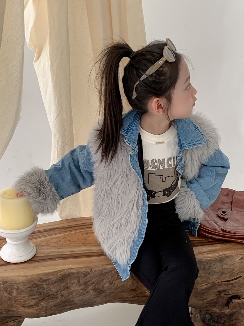 La torta per bambini supera lo stile hipster Cappotto ispessito in pelliccia di jeans patchwork in pelliccia di volpe imitazione per ragazza invernale per bambini_voghion.com