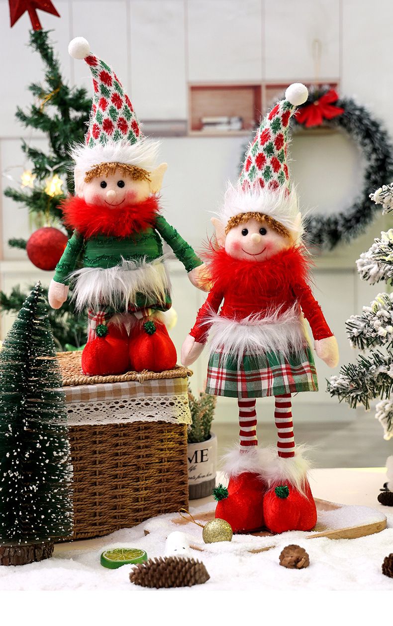 Festliche Weihnachtselfenpuppe mit dehnbaren Beinen – Rot-grüne Weihnachtsdekoration für Zuhause, Büro und Partys_voghion.com