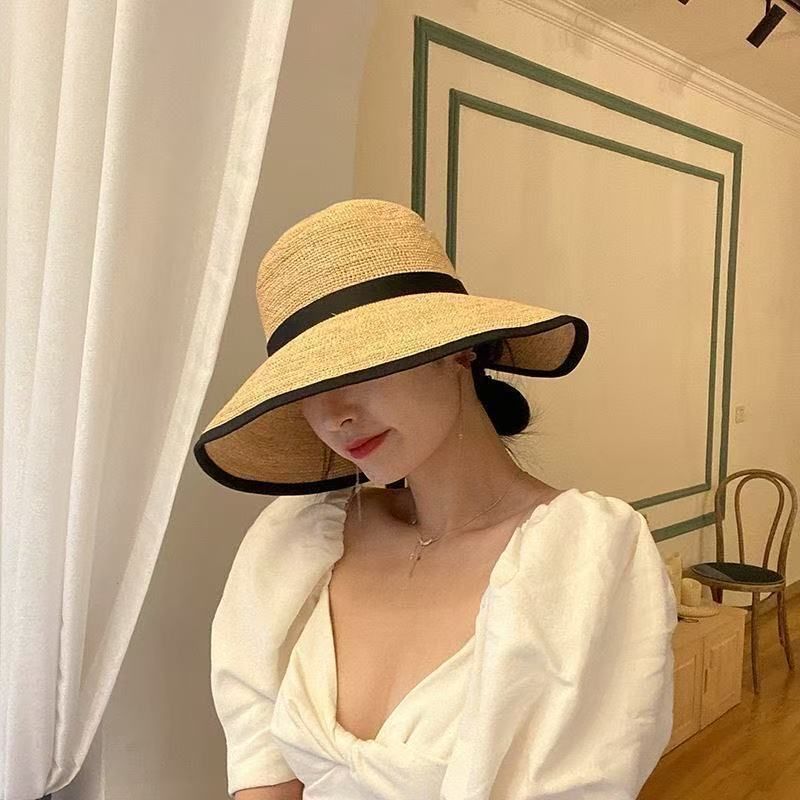Sombrero de pescador de ala ancha para mujer, con protección solar, tejido de hoja de palma, para vacaciones de verano en la playa y al aire libre_voghion.com
