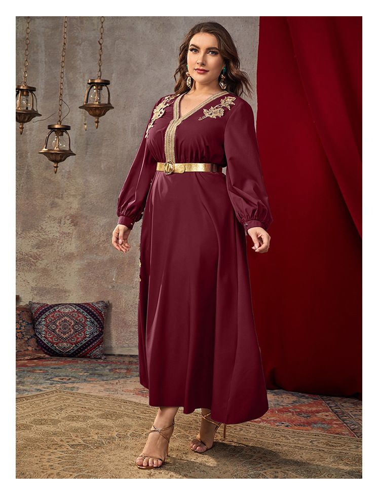 Dameskleding modieuze casual grote maten V-hals losse hoge taille A-lijn jurk_voghion.com