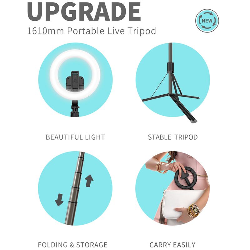 Selfie Stick Bluetooth senza fili Otturatore remoto portatile Treppiede da 160 cm con luce LED ad anello da 8 pollici per fotografia Android_voghion.com