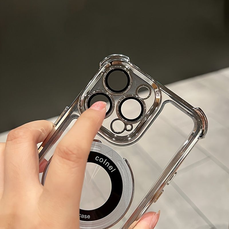 Electroplating Clear Kickstand Case for iPhone 13 12 Pro Max 14 15 Plus with Magnetic Bracket Holder Mobile Phone Shell_voghion.com