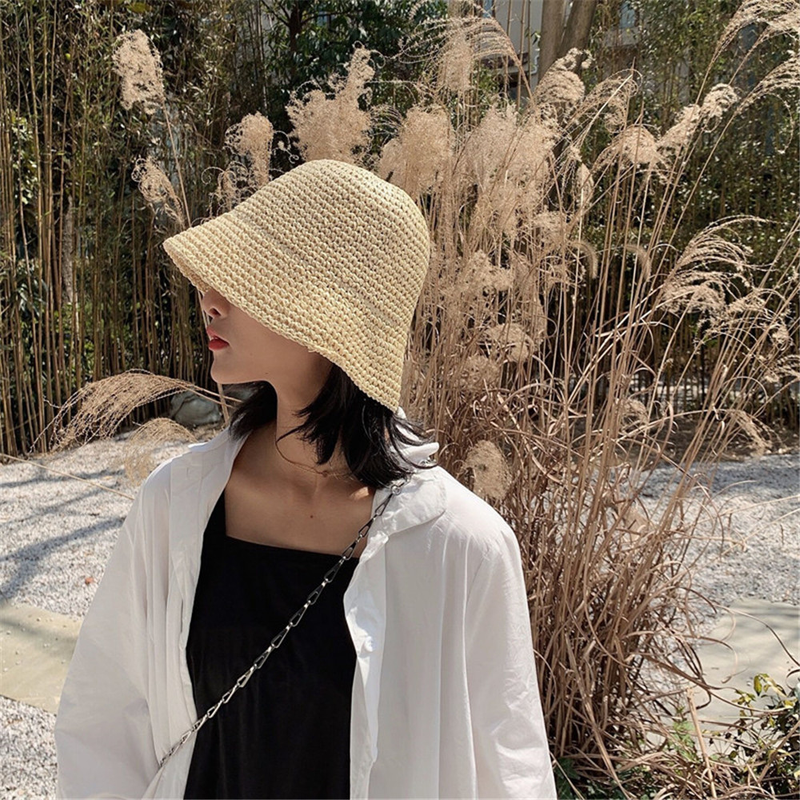 New Arrivals Foldable Handmade Fisherman Straw Sunscreen Sweet Summer Vacation Casual Holiday Women's Girls Fashion Bucket Beach Hat_voghion.com
