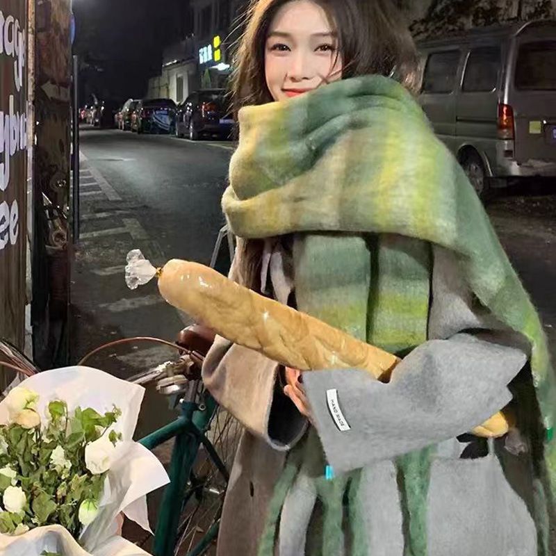 Thousand Bird Grid Scarf for Women, Autumn and New St, Student Versatile, Thickened Warm Scarf, Tassel, Winter Ins_voghion.com