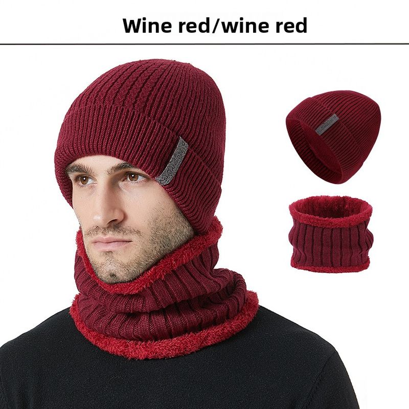Autumn Winter New Men's Thickened And Scarf Outdoor Fleece-Lined Warm Ear Protection Knitted Hat Two-Piece Set_voghion.com