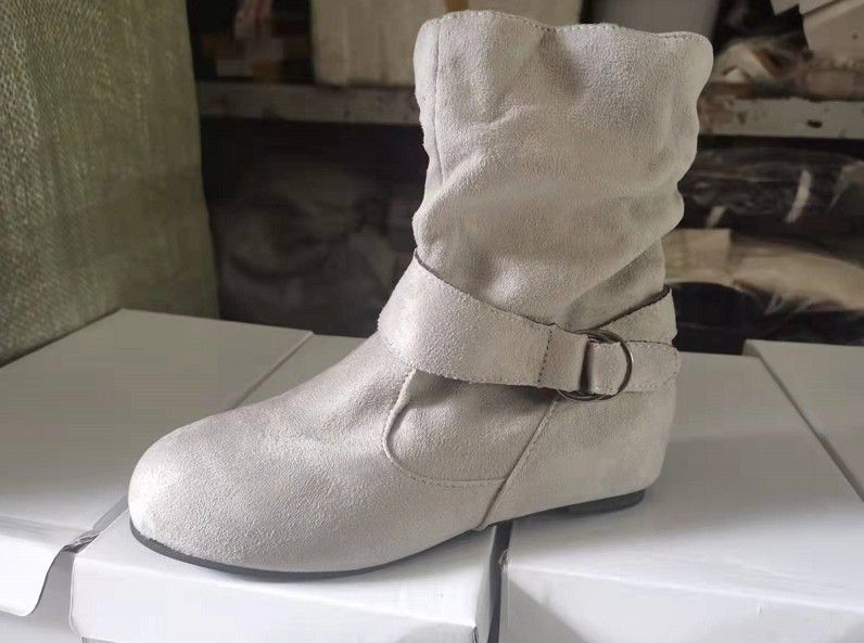 Stivali da donna autunno inverno nuovi, taglia 43, con fibbia piatta, punta tonda, in pelle scamosciata, corti e con cerniera_voghion.com