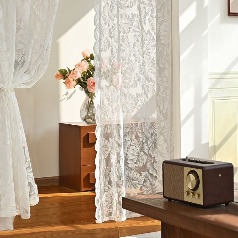 Leaf Door Curtain Rod Warp Knitted Lace White Solid Color Window Screen Curtain_voghion.com