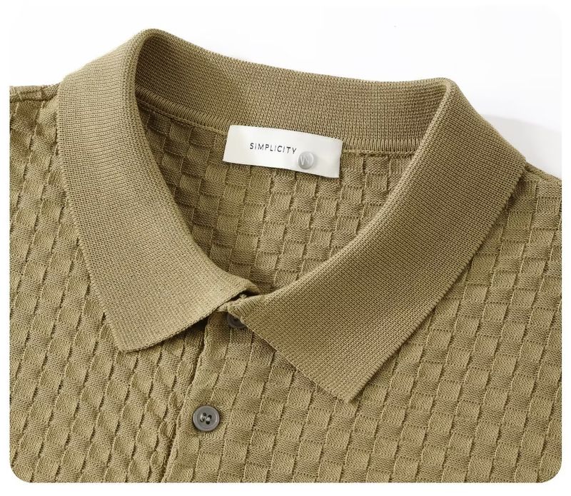 Herrenbekleidung Sommer New Ins Revers Kurzarm Poloshirt Herren Leichtes Luxus All Match Einfarbiges Kariertes Textur T-Shirt_voghion.com