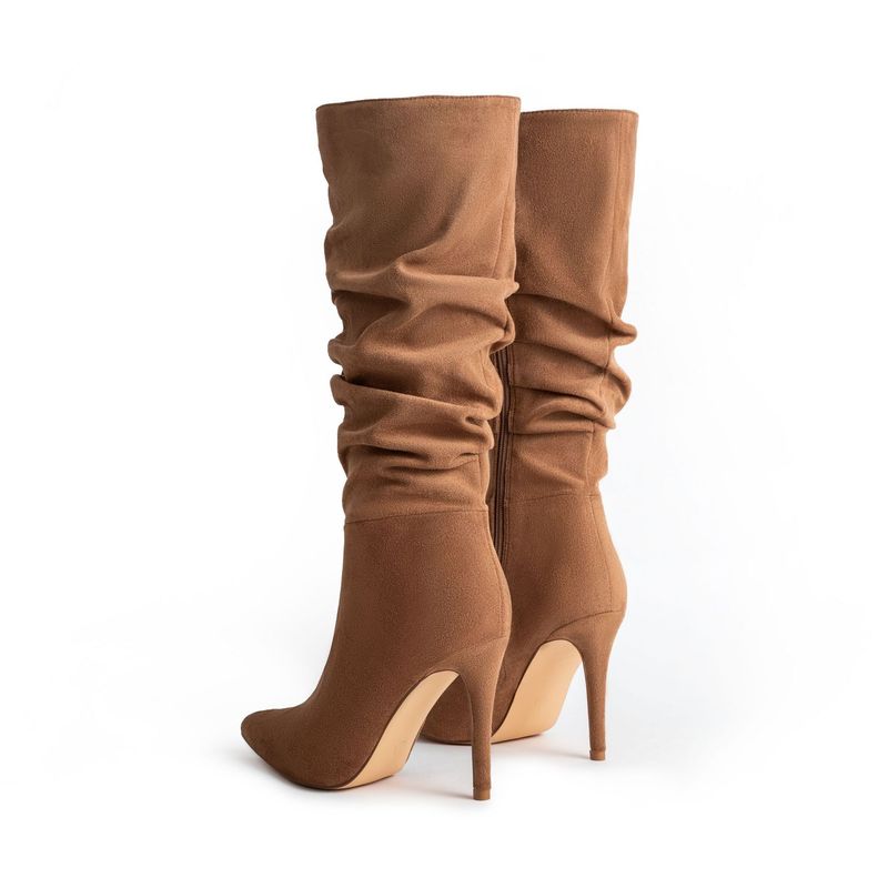 Pointy suede solid color mid-tube fashion slip-on boots plus size_voghion.com