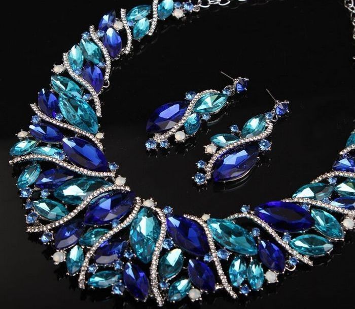 High Beauty Exaggerated Crystal Glass Short Collar Necklace Earring Set Women's Dress Evening Bridal Accessories_voghion.com