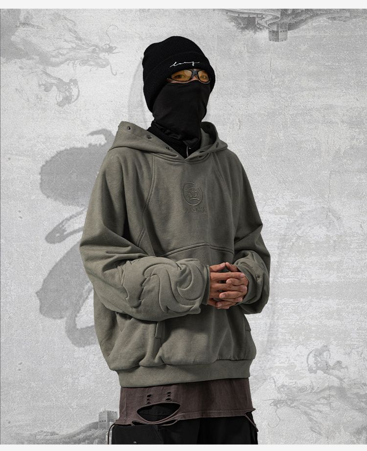 Felpa con cappuccio da uomo con stampa 3D di drago - Pullover streetwear vintage con fodera in pile, vestibilità oversize unisex per primavera e autunno_voghion.com