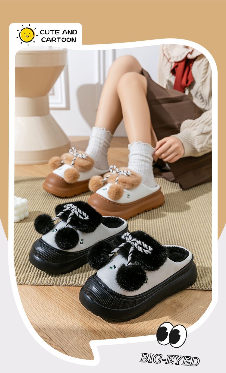 Damenschuhe, süße Plüsch-Baumwoll-Hausschuhe für Mädchen, Winter-Outdoor-Kleidung, neuer Stil, für drinnen und draußen, rutschfeste Plüsch-warme Baumwoll-Hausschuhe_voghion.com