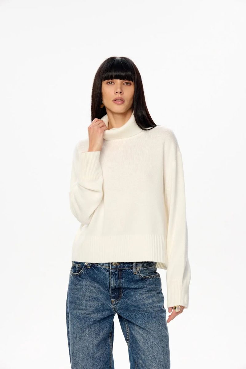 Pull oversize en tricot à col montant pour femme – Pull doux et confortable en mélange acrylique (10 couleurs) – Chic décontracté pour les rendez-vous café d'automne_voghion.com