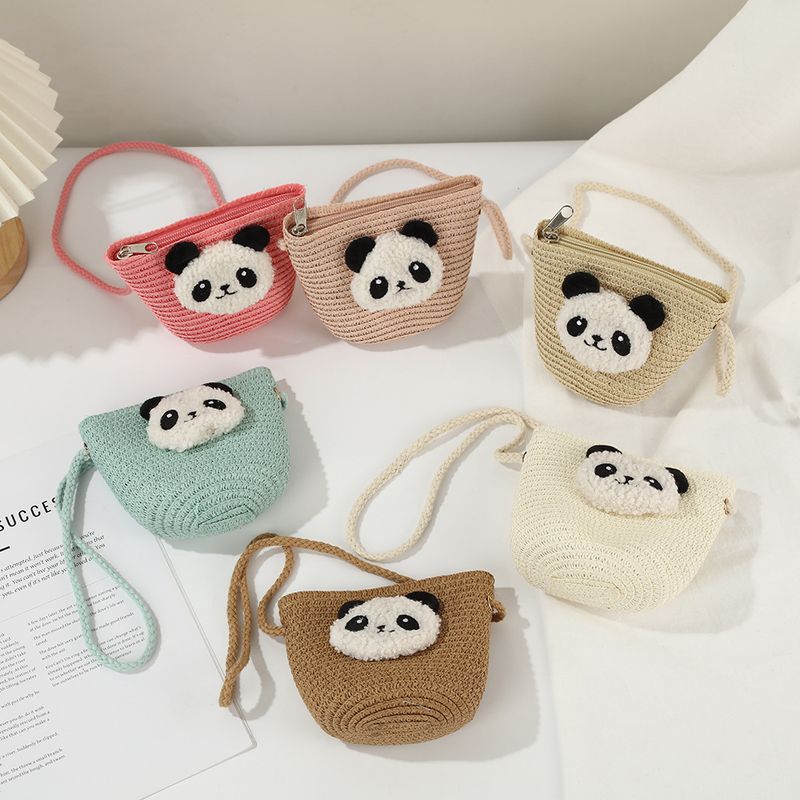Piccola borsa a tracolla piccola per telefono in paglia intrecciata da spiaggia estiva Little Panda 2025 per donna_voghion.com