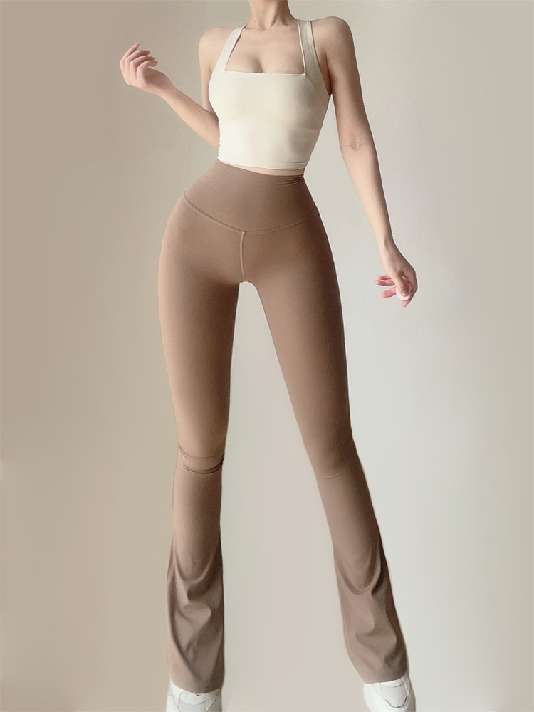 Pantaloni micro-evazați strâmți pentru femei, pentru primăvară și toamnă, cu talie înaltă, croială slim, pantaloni de yoga fitness_voghion.com