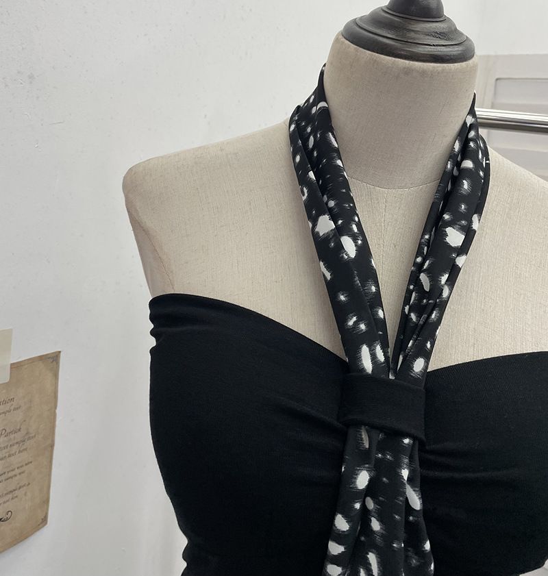 Schal mit Leopardenmuster und hängendem Halsdesign, plissierte trägerlose Weste mit Brustkissen, kurzes ärmelloses Oberteil für Damen 9206_voghion.com