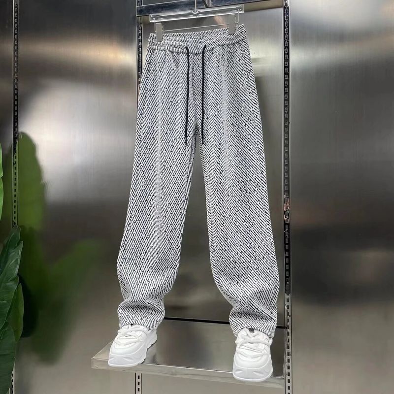 Men's Clothing Fashion Brand Jacquard Knitted Chenille Plaid Casual Pants Men's Spring And Autumn New Loose Fashion All Match Straight Pants_voghion.com