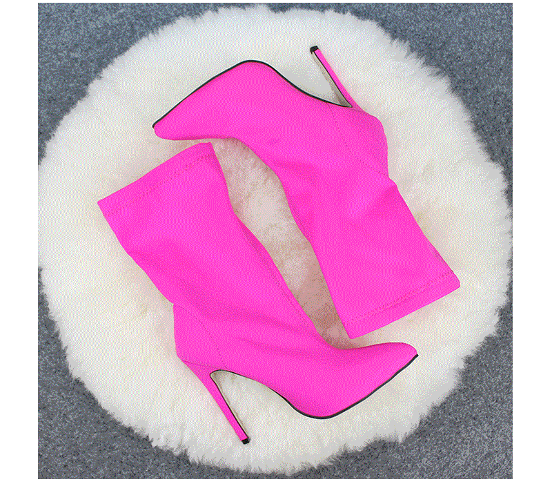 DEleventh European and American cross border women's shoes mid calf boots stretch fabric pointed toe stiletto high heels large size women's boots _voghion.com
