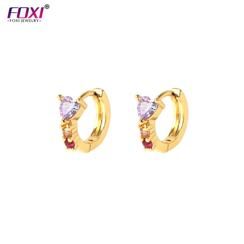 Foxi Fashion Women's Heart-Shaped Hoop Mexican American Style Zircon Inlaid Colorful Earrings_voghion.com