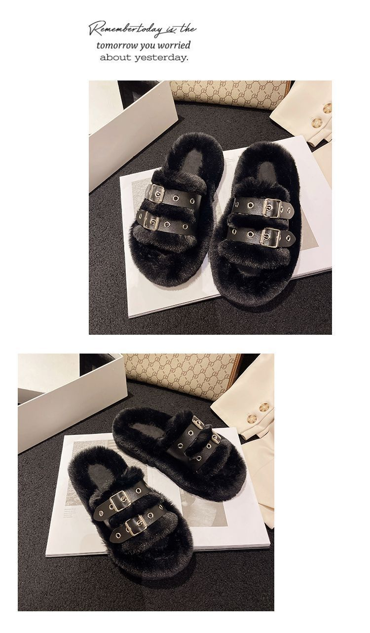 Shoes New autumn and winter home furry slippers furry thick sole women's room non slip soft sole home cotton slippers_voghion.com