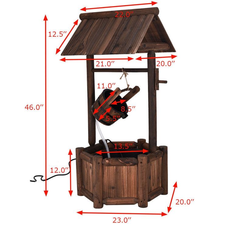 Garden Rustic Wishing Well Wooden Water Fountain with Pump_voghion.com