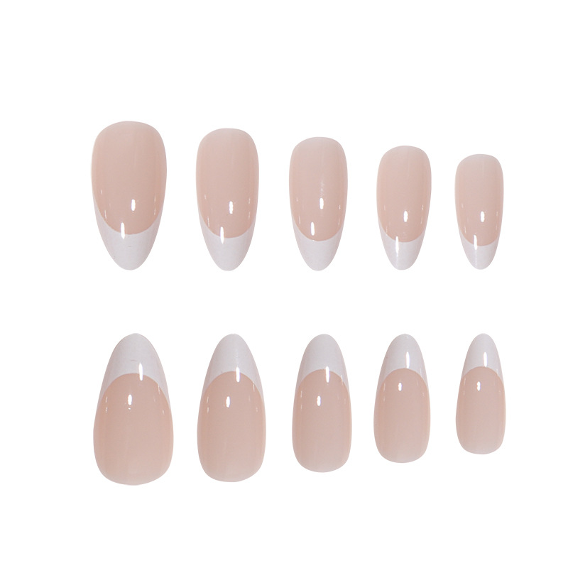French Tip Almond Press-On Nails - Natural White False Nails With Glue & Gel Tabs, Reusable Fake Nails For Women_voghion.com