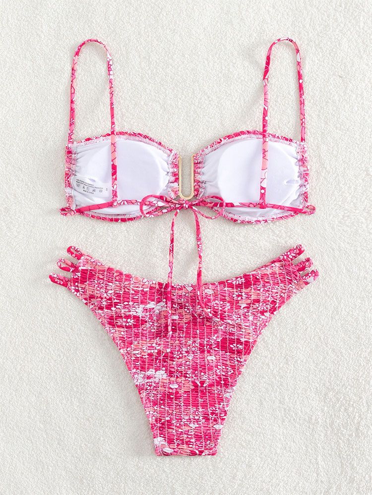 Bikini sin tirantes floral para mujer, traje de baño sexy de tres piezas, 2025_voghion.com