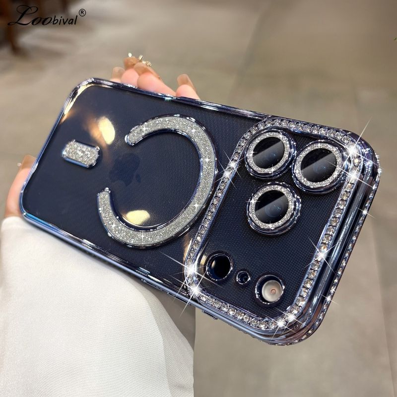 Glitter Dia Transparent Case For Iphone 17 16 15 Pro Max Air 14 Plus 11 12 13 Bling Camera Protector Soft Cover_voghion.com