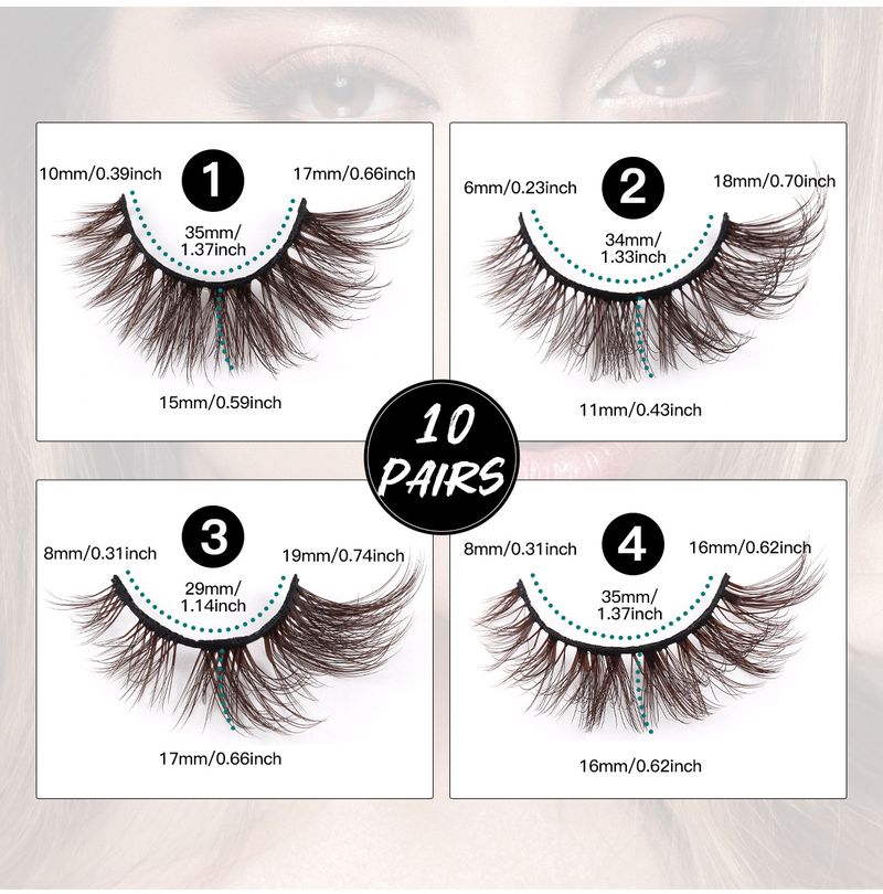 10-Pair Brown False Eyelashes Set, Novel Cosplay & Stage Design, 3D Natural Look_voghion.com