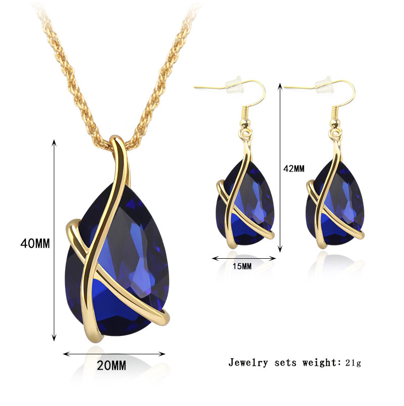 Semplice ed elegante set di collana e orecchini con goccia d'acqua a 6 colori Accessori per abbigliamento da donna Set di gioielli con ciondolo in vetro con una pietra Regali_voghion.com