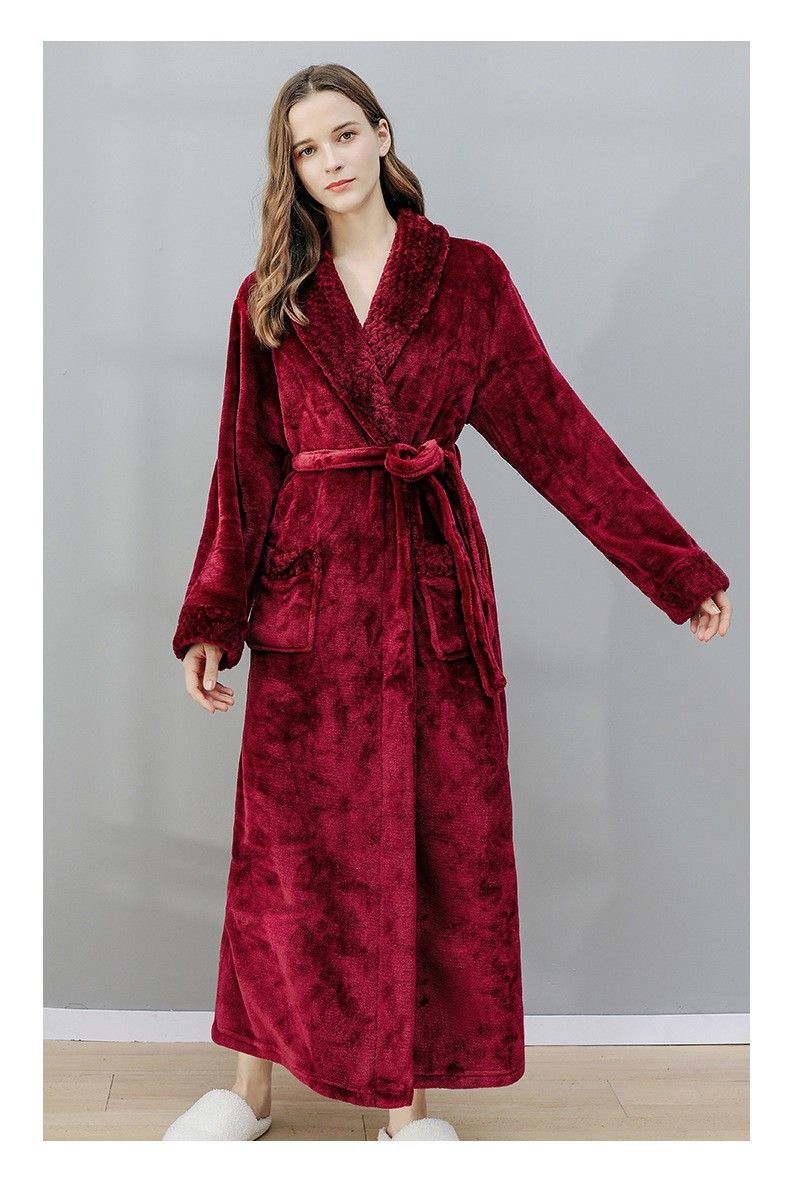 Camicia da notte da donna autunno e inverno lunga foderata in pile corallo ispessito accappatoio per coppia flanella pigiama da uomo inverno casa vestiti_voghion.com