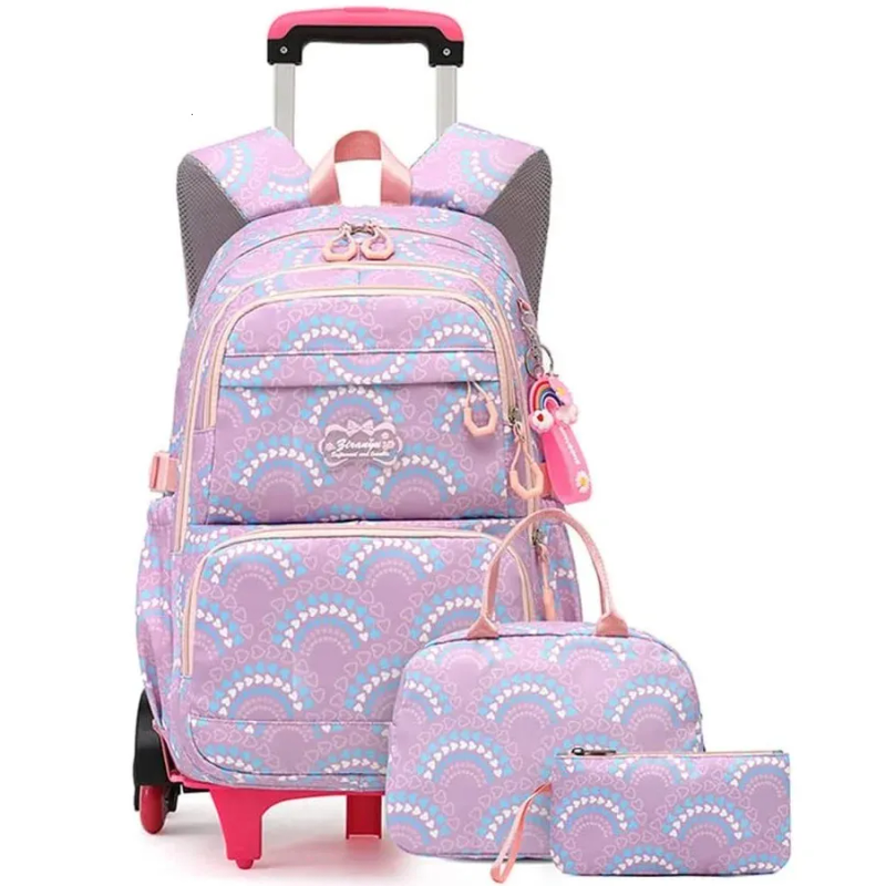Rullväskor för flickor Ryggsäck Barn Vattentäta ryggsäckar med hjul Middle School Trolley Lage Back Pack 240314_voghion.com