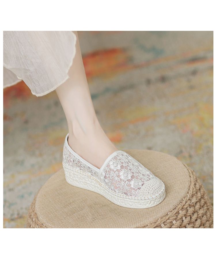 Summer Mesh Classic Style Mid Heel Bean Bag Platform Shoes_voghion.com