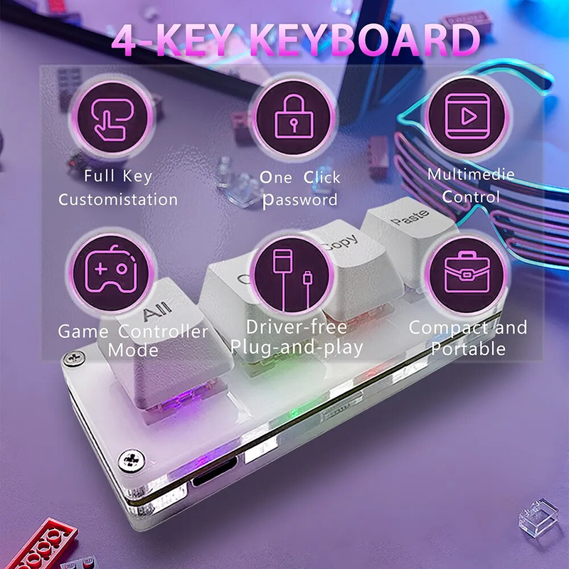 Mini 4-Key Select All Cut Copy Paste ro Pad Ctrl A X C V Shortcut One Handedboard RGB Gaming Mechanicalboard OSU_voghion.com