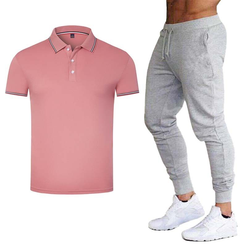 Herrkläder Sommar Pikétröja Lapel Kortärmad Företagsteam Arbetskläder Tryckt LOGO Reklam T-shirt Set_voghion.com