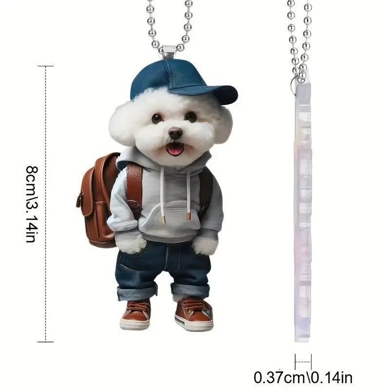 New Creative Puppy Backpack Acrylic Car Pendant Cute Teddy Dog Keychain_voghion.com