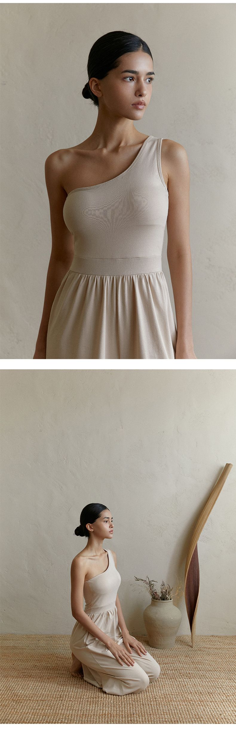 Combinaison une pièce élégante à une épaule, col asymétrique, coupe ajustée, avec coussinet de poitrine, pantalon large, entraînement de yoga confortable_voghion.com