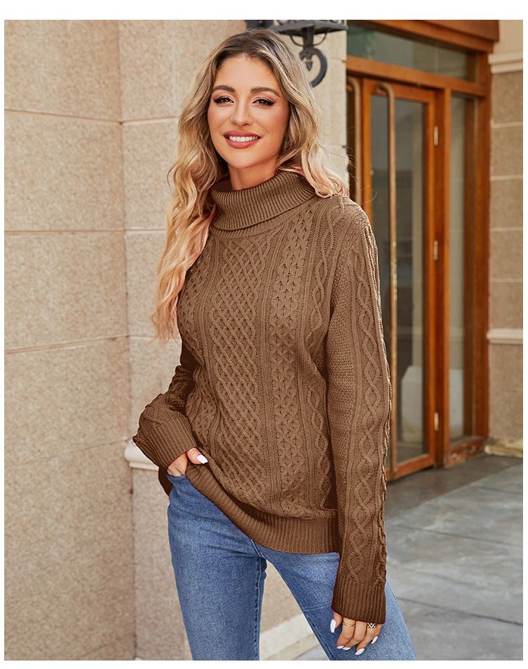 Damenbekleidung, beliebter Rollkragen-Twist-Pullover für Damen, einfarbig, gestrickte Oberteile, Temperament, Rollkragen-Bottom-Shirt_voghion.com