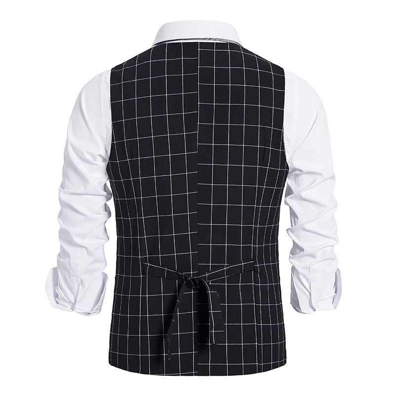 Herren Plaid British Slim Trauzeugen Zweireihige Weste Herren Gentleman Anzug Arbeit Vintage Weste_voghion.com