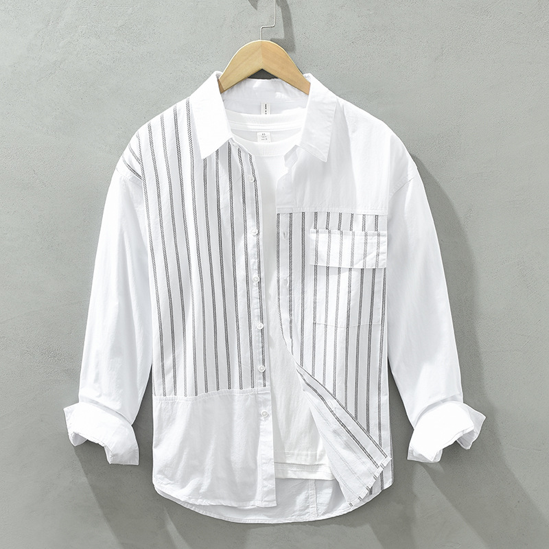 2129 fresche camicie giapponesi a maniche lunghe che cuciono comode camicie di cotone a righe larghe una per una._voghion.com