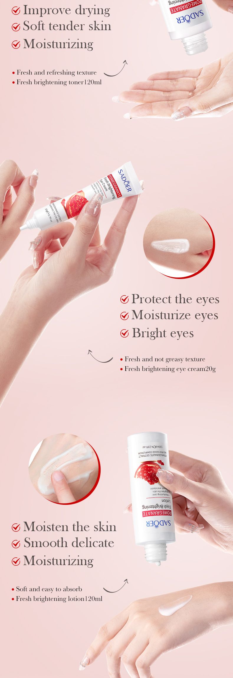 SADOER Pomegranate Fresh Beauty Six-piece Set, Hydrating And Moisturizing Facial Care, Skin Care Product Set_voghion.com