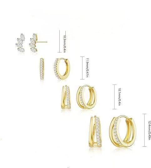 Niche Design Light Style Inlaid Zircon Eight Pointed Star High End Earrings Set_voghion.com
