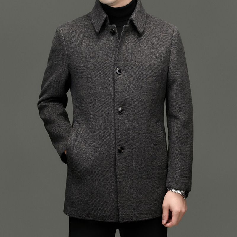 Double Sided Cashmere Coat For Men, Middle Aged Dad, Thickened Woolen Coat With Detachable Down Lining_voghion.com