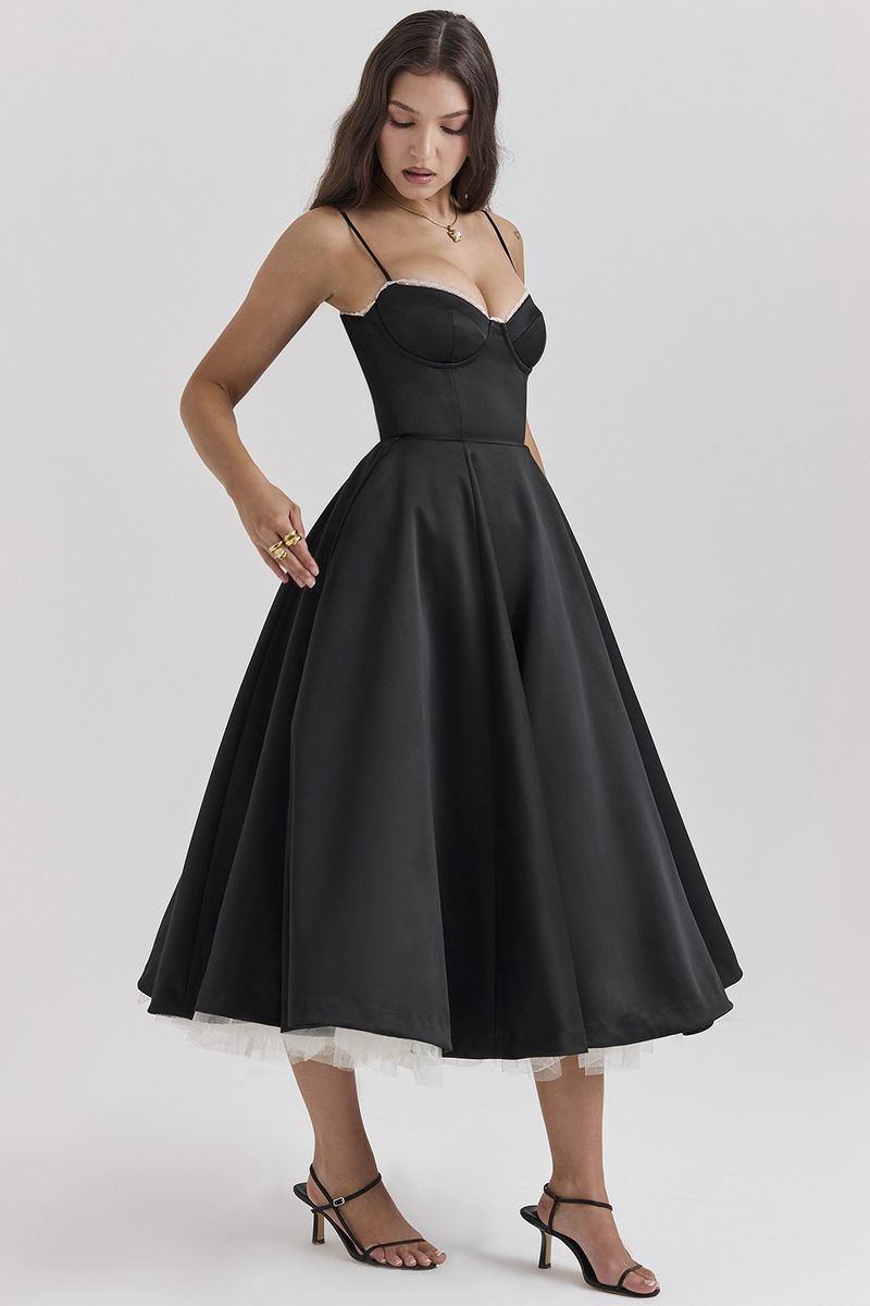 Gonna lunga da donna con bretelle sexy, in rete rigida, con gonna ampia, per temperamento, sottile_voghion.com