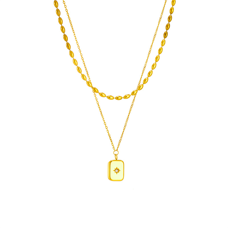 Three-dimensional square eight-pointed star diamond pendant exquisite simple versatile stacking necklace_voghion.com