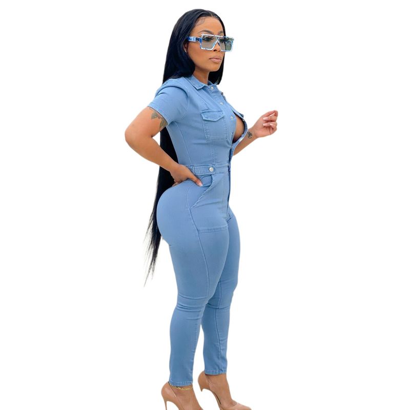 Women's fashion denim slim-fit jumpsuit_voghion.com