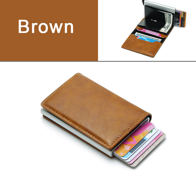 Portfel męski na karty kredytowe RFID Blocking Protected Aluminium Box PU Leather Wallet With Money Clip Designer_voghion.com