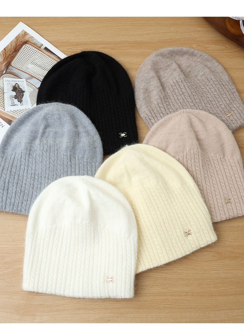 Korean Style Versatile Double C Warm Rabbit Fur Slouchy Autumn Winter Outdoor Casual Windproof Knitted Large Head_voghion.com